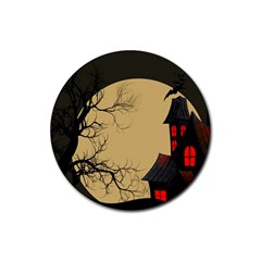 Halloween Moon Haunted House Full Moon Dead Tree Rubber Round Coaster (4 Pack) by Ravend