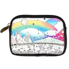 Rainbow Fun Cute Minimal Doodle Drawing Digital Camera Leather Case by Ravend