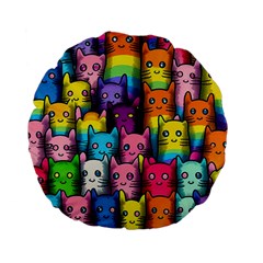 Cats Rainbow Pattern Colorful Feline Pets Standard 15  Premium Flano Round Cushions