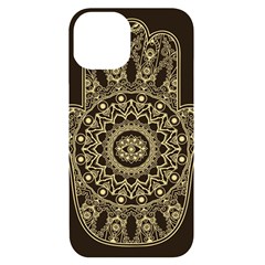 Hamsa-hand-drawn-symbol-with-flower-decorative-pattern Iphone 14 Black Uv Print Case by Salman4z