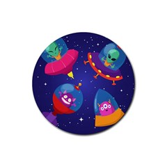 Cartoon-funny-aliens-with-ufo-duck-starry-sky-set Rubber Coaster (round) by Salman4z
