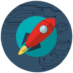 Rocket-with-science-related-icons-image Wooden Puzzle Round by Salman4z