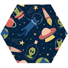 Seamless-pattern-with-funny-aliens-cat-galaxy Wooden Puzzle Hexagon by Salman4z