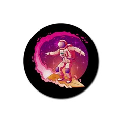 Astronaut-spacesuit-standing-surfboard-surfing-milky-way-stars Rubber Round Coaster (4 Pack) by Salman4z