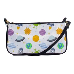 Seamless-pattern-cartoon-space-planets-isolated-white-background Shoulder Clutch Bag by Salman4z