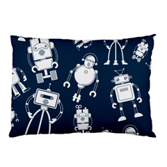 White-robot-blue-seamless-pattern Pillow Case by Salman4z