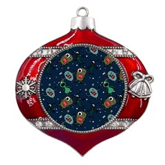 Monster-alien-pattern-seamless-background Metal Snowflake And Bell Red Ornament by Salman4z