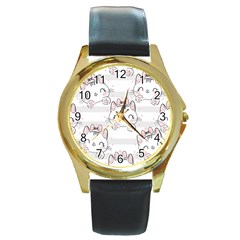 Cat-with-bow-pattern Round Gold Metal Watch by Salman4z