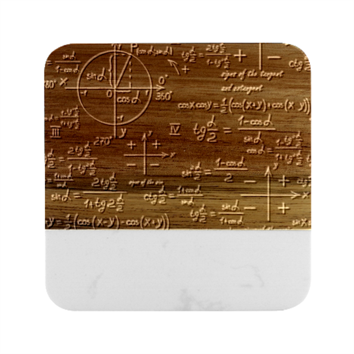 Mathematical-seamless-pattern-with-geometric-shapes-formulas Marble Wood Coaster (Square)