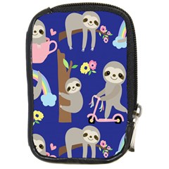 Hand-drawn-cute-sloth-pattern-background Compact Camera Leather Case by Salman4z
