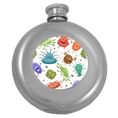 Dangerous-streptococcus-lactobacillus-staphylococcus-others-microbes-cartoon-style-vector-seamless Round Hip Flask (5 Oz) by Salman4z