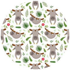 Seamless-pattern-with-cute-sloths Wooden Puzzle Round by Salman4z