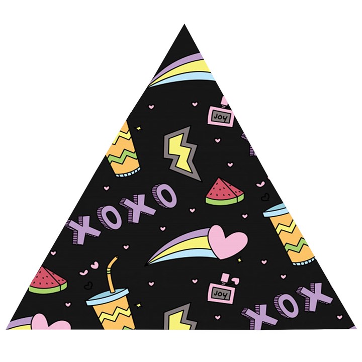 Cute-girl-things-seamless-background Wooden Puzzle Triangle
