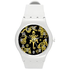 Mexican-culture-golden-tribal-icons Round Plastic Sport Watch (m) by Salman4z