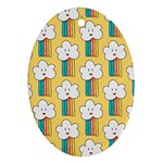 Smile-cloud-rainbow-pattern-yellow Ornament (Oval) Front