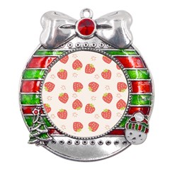 Strawberries-pattern-design Metal X mas Ribbon With Red Crystal Round Ornament by Salman4z