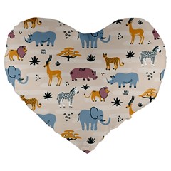 Wild Animals Seamless Pattern Large 19  Premium Flano Heart Shape Cushions by pakminggu