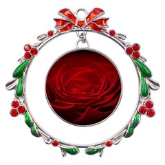 Rose Red Rose Red Flower Petals Waves Glow Metal X mas Wreath Ribbon Ornament by pakminggu