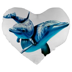 Two Dolphins Art Atlantic Dolphin Painting Animal Marine Mammal Large 19  Premium Flano Heart Shape Cushions by pakminggu