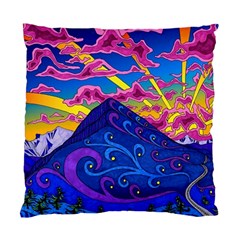 Psychedelic Colorful Lines Nature Mountain Trees Snowy Peak Moon Sun Rays Hill Road Artwork Stars Standard Cushion Case (one Side) by pakminggu