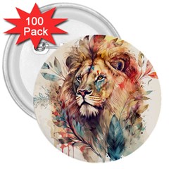 Lion Africa African Art 3  Buttons (100 Pack)  by pakminggu