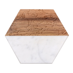 Cute Sketch Child Graphic Funny Marble Wood Coaster (hexagon)  by danenraven