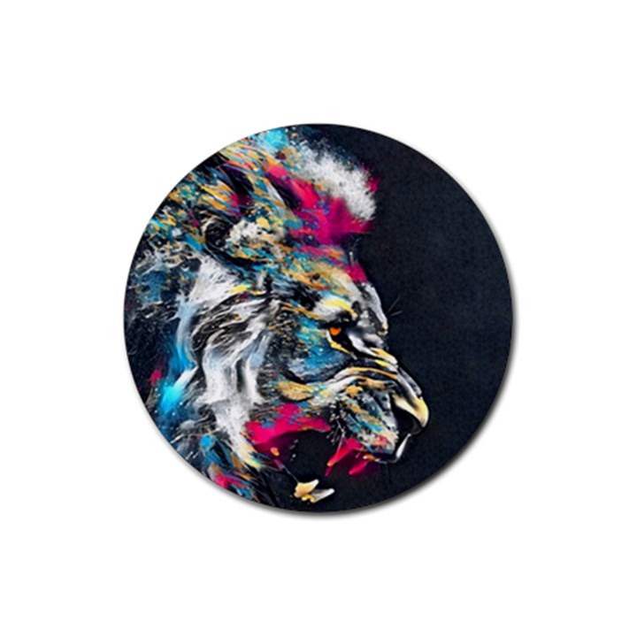 Angry Male Lion Roar Rubber Coaster (Round)