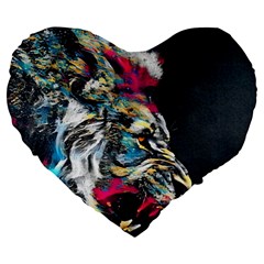 Angry Male Lion Roar Large 19  Premium Flano Heart Shape Cushions by Mog4mog4