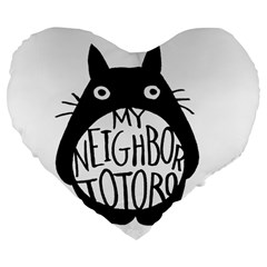 My Neighbor Totoro Black And White Large 19  Premium Flano Heart Shape Cushions by Mog4mog4