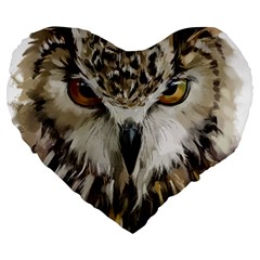 Vector Hand Painted Owl Large 19  Premium Heart Shape Cushions by Mog4mog4