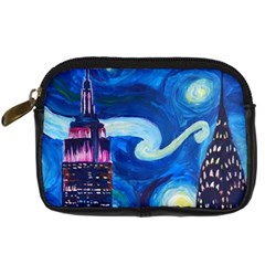 Starry Night In New York Van Gogh Manhattan Chrysler Building And Empire State Building Digital Camera Leather Case by Mog4mog4