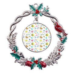Summer Pattern Colorful Drawing Doodle Metal X mas Wreath Holly Leaf Ornament