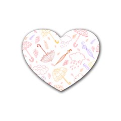 Weather Umbrella Rain Cloud Seamless Doodle Pattern Rubber Heart Coaster (4 Pack) by Bakwanart