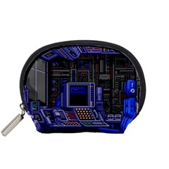 Blue Computer Monitor With Chair Game Digital Wallpaper, Digital Art Accessory Pouch (small) by Bakwanart