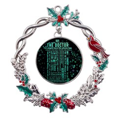 Tardis Doctor Who Technology Number Communication Metal X mas Wreath Holly Leaf Ornament by Bakwanart