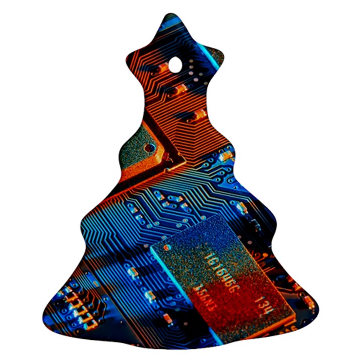 Gray Circuit Board Electronics Electronic Components Microprocessor Ornament (Christmas Tree) 