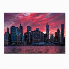 Skyline Sunset United States Reflection Usa,new York Manhattan Postcard 4 x 6  (pkg Of 10) by Bakwanart