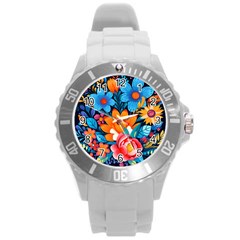 Flowers Bloom Spring Colorful Artwork Decoration Round Plastic Sport Watch (l)