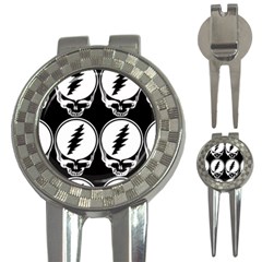 Black And White Deadhead Grateful Dead Steal Your Face Pattern 3-in-1 Golf Divots by 99art