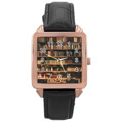 Books On Bookshelf Assorted Color Book Lot In Bookcase Library Rose Gold Leather Watch  by 99art
