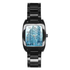 Architecture Blue Drawing Engineering City Modern Building Exterior Stainless Steel Barrel Watch by 99art