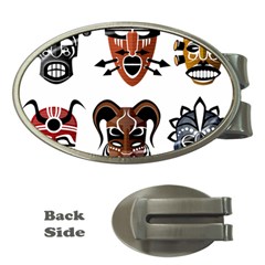 Tribal-masks-african-culture-set Money Clips (oval)  by 99art