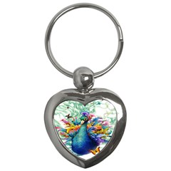 Bird-peafowl-painting-drawing-feather-birds Key Chain (heart) by 99art