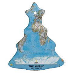 Blue White And Green World Map National Geographic Christmas Tree Ornament (two Sides) by B30l