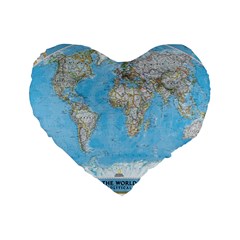Blue White And Green World Map National Geographic Standard 16  Premium Flano Heart Shape Cushions by B30l