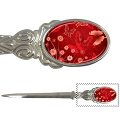 Four Red Butterflies With Flower Illustration Butterfly Flowers Letter Opener by B30l
