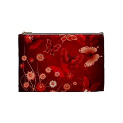 Four Red Butterflies With Flower Illustration Butterfly Flowers Cosmetic Bag (medium)