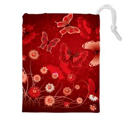 Four Red Butterflies With Flower Illustration Butterfly Flowers Drawstring Pouch (5xl) by B30l