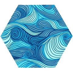 Ocean Waves Sea Abstract Pattern Water Blue Wooden Puzzle Hexagon by danenraven