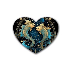 Fish Star Sign Rubber Heart Coaster (4 Pack)